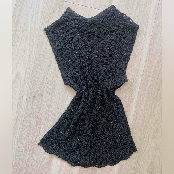 Black crochet boho beaded sheer blouse with high neck size Medium - Picture 1 of 4